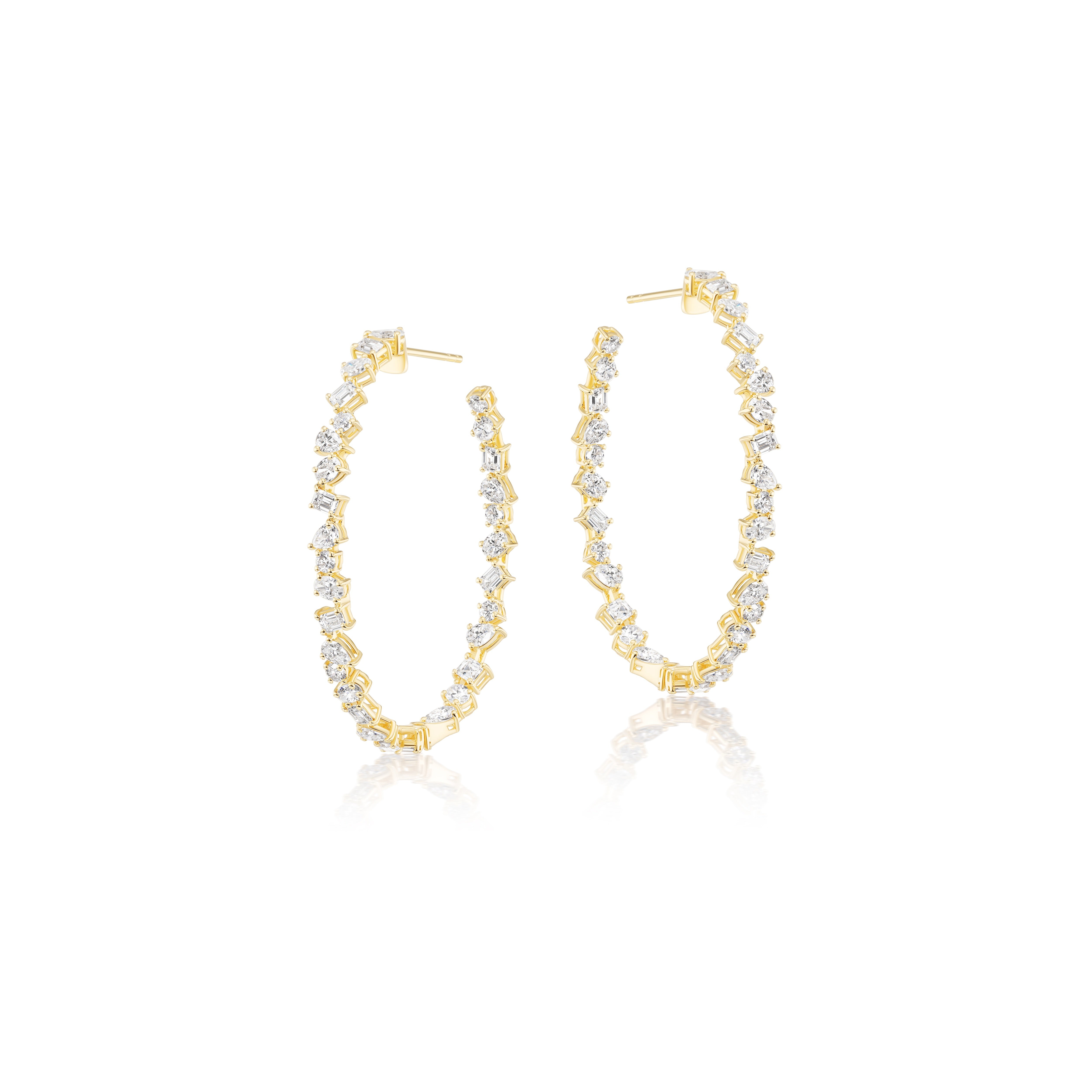 18k yellow gold multi shape diamond oval hoop earrings scintillate Tiny Gods 