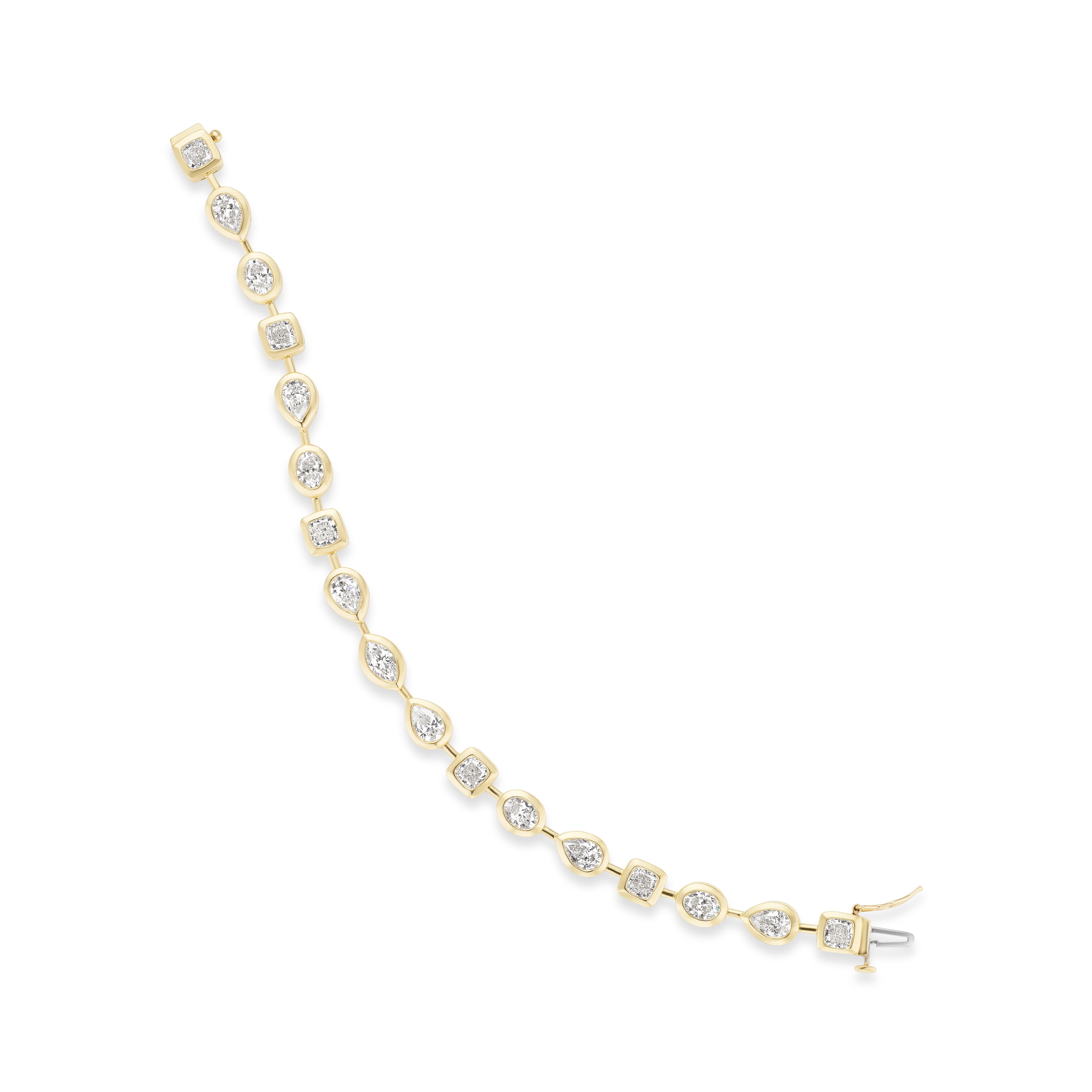 18k yellow gold GIA certified marquis, pear, cushion, oval cut diamonds domed pillow setting bezel wire bracelet Tiny Gods 