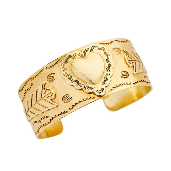 18k yellow gold handmade and hammered heart and arrow cuff by Christina Alexiou Tiny Gods