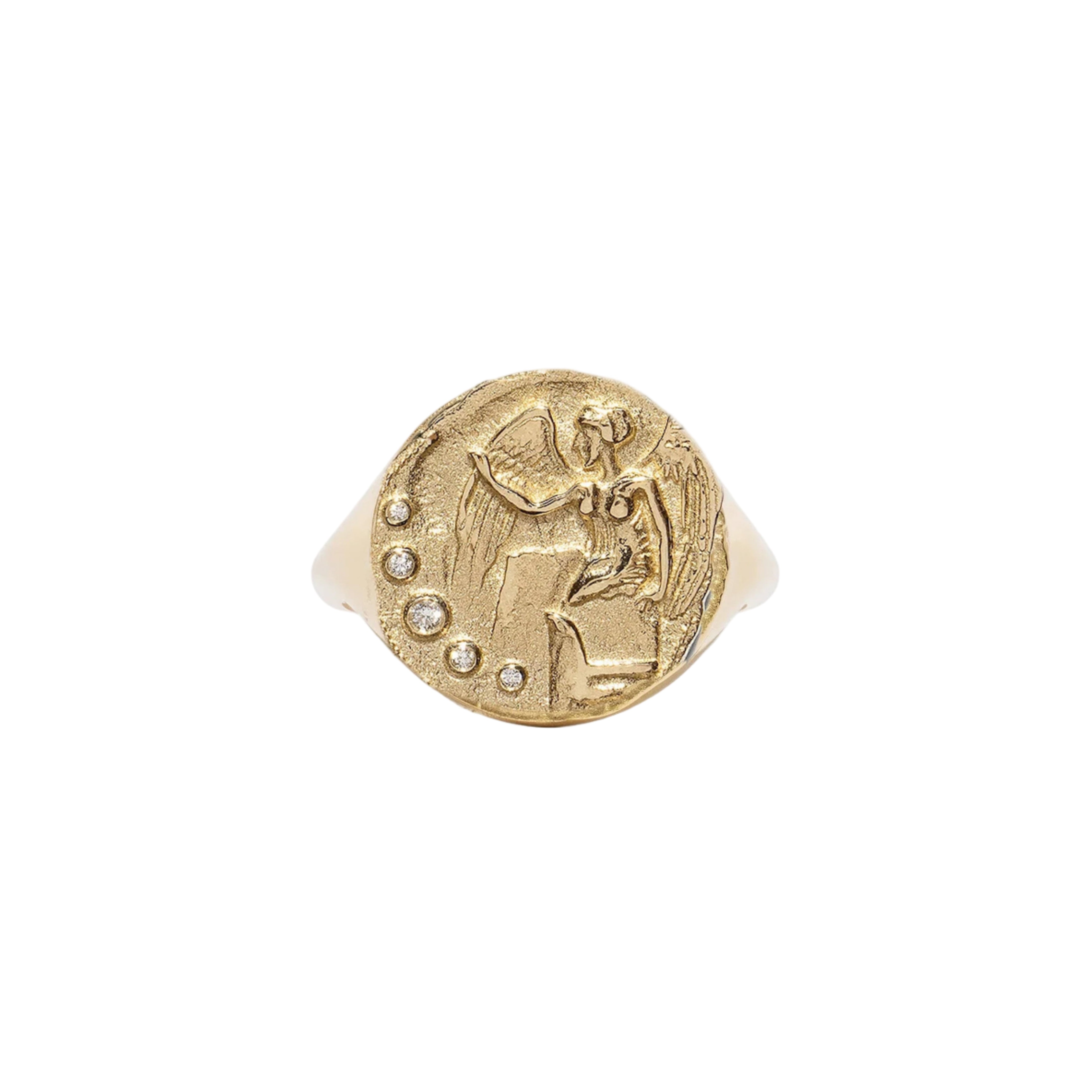 18k yellow gold nike goddess diamond signet ring by Azlee Tiny Gods 