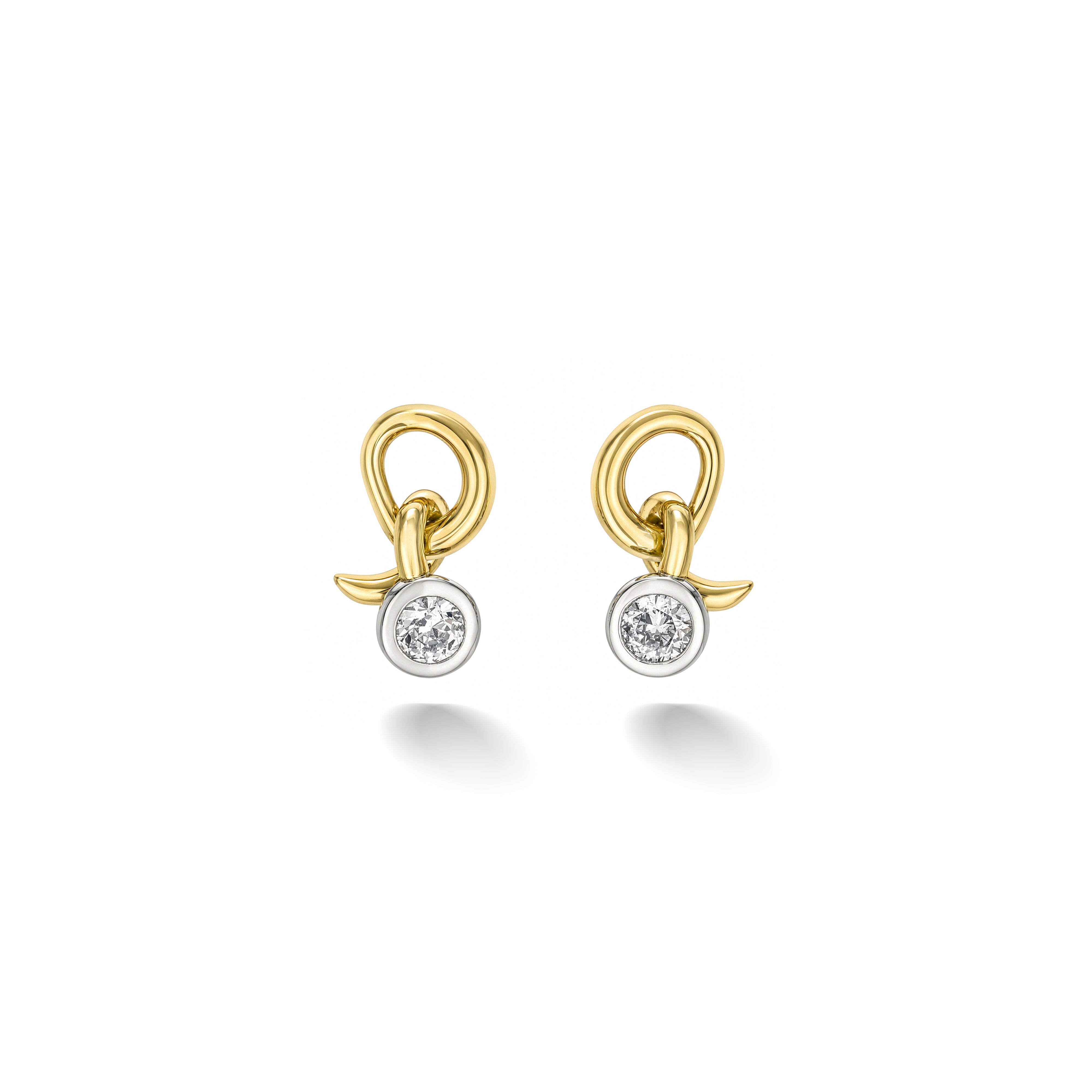 14k yellow gold and white gold 0.50cts old european cut round diamond single vein drop earrings by Retrouvai Tiny Gods 