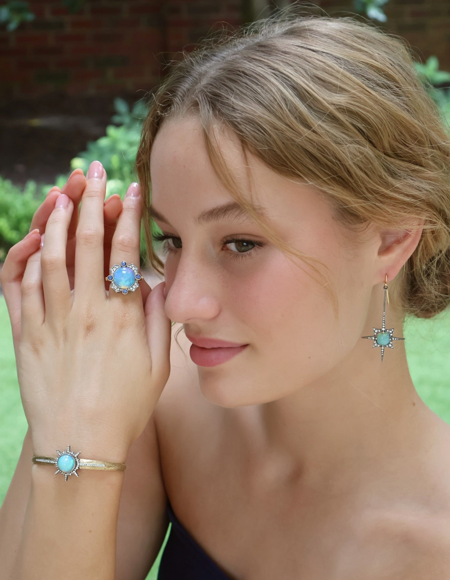 22k yellow gold opal and diamond blue sapphire antique ring by Arman Sarkisyan Tiny Gods 