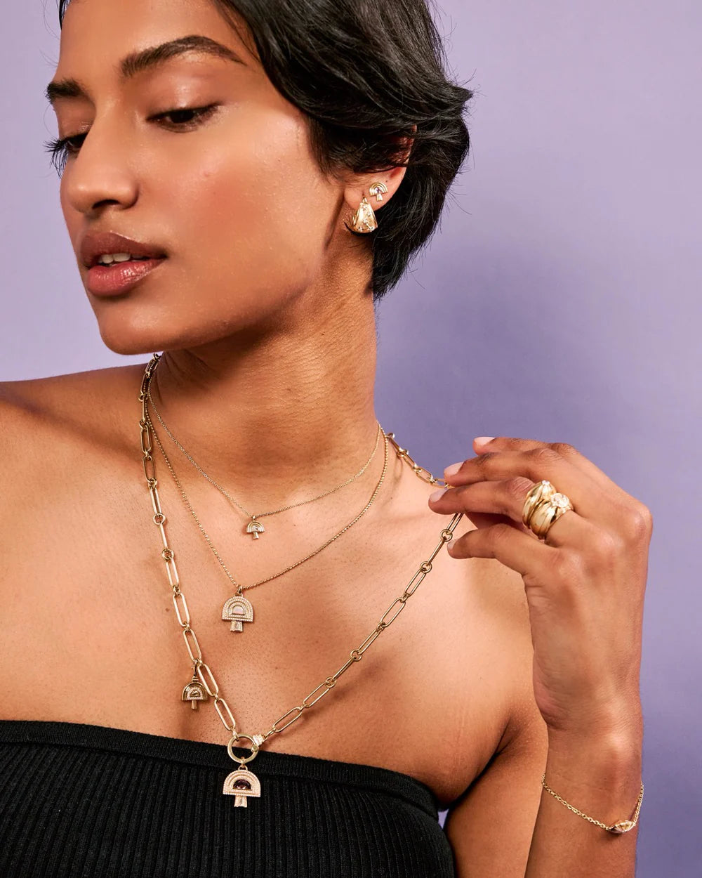 18k yellow gold diamond pave one of a kind opal mushroom charm pendant fine jewelry  by Sorellina Tiny gods 