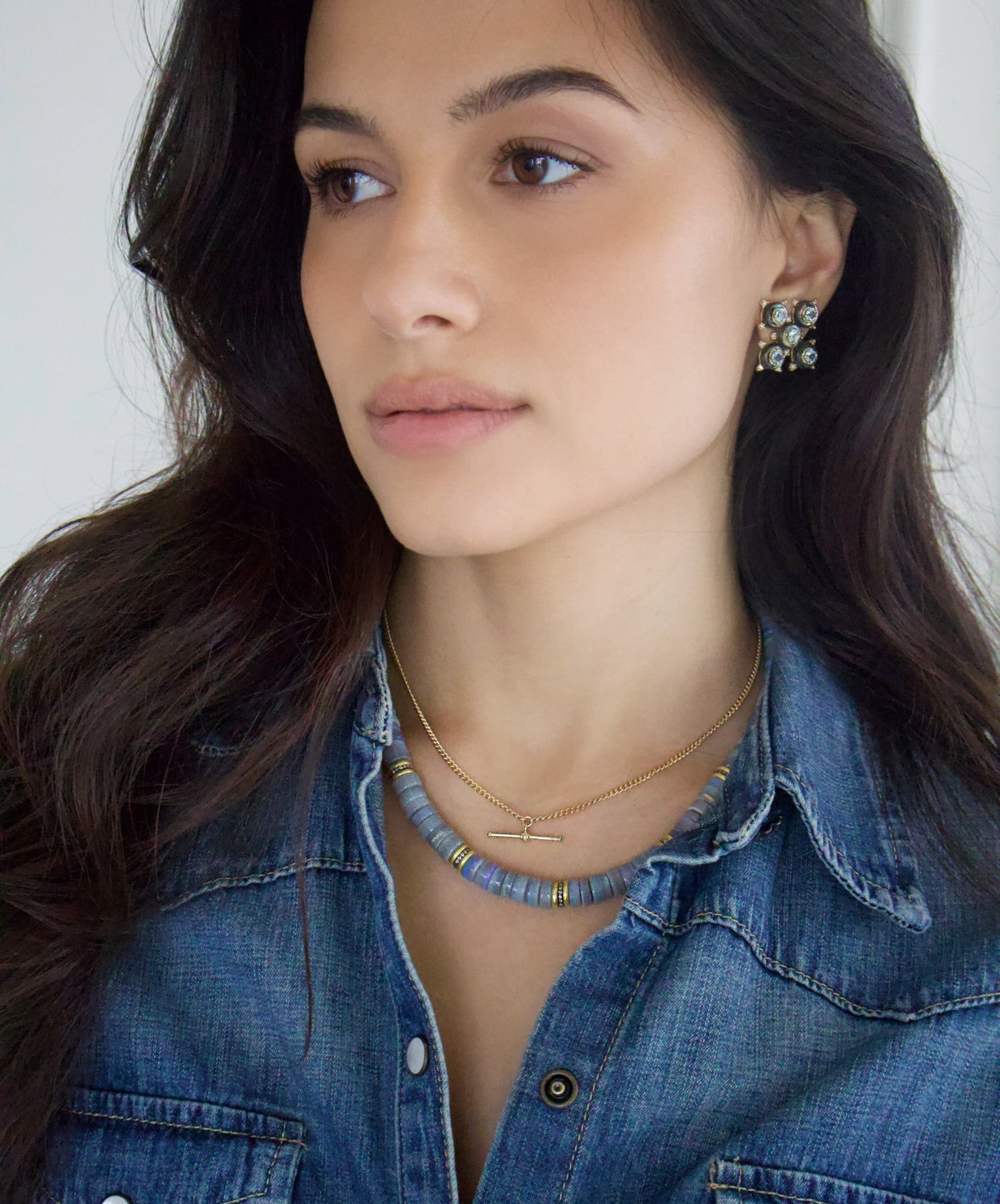 18k yellow gold opal rondelle beaded necklace with tsavorite rondelle by Sylva & Cie Tiny Gods