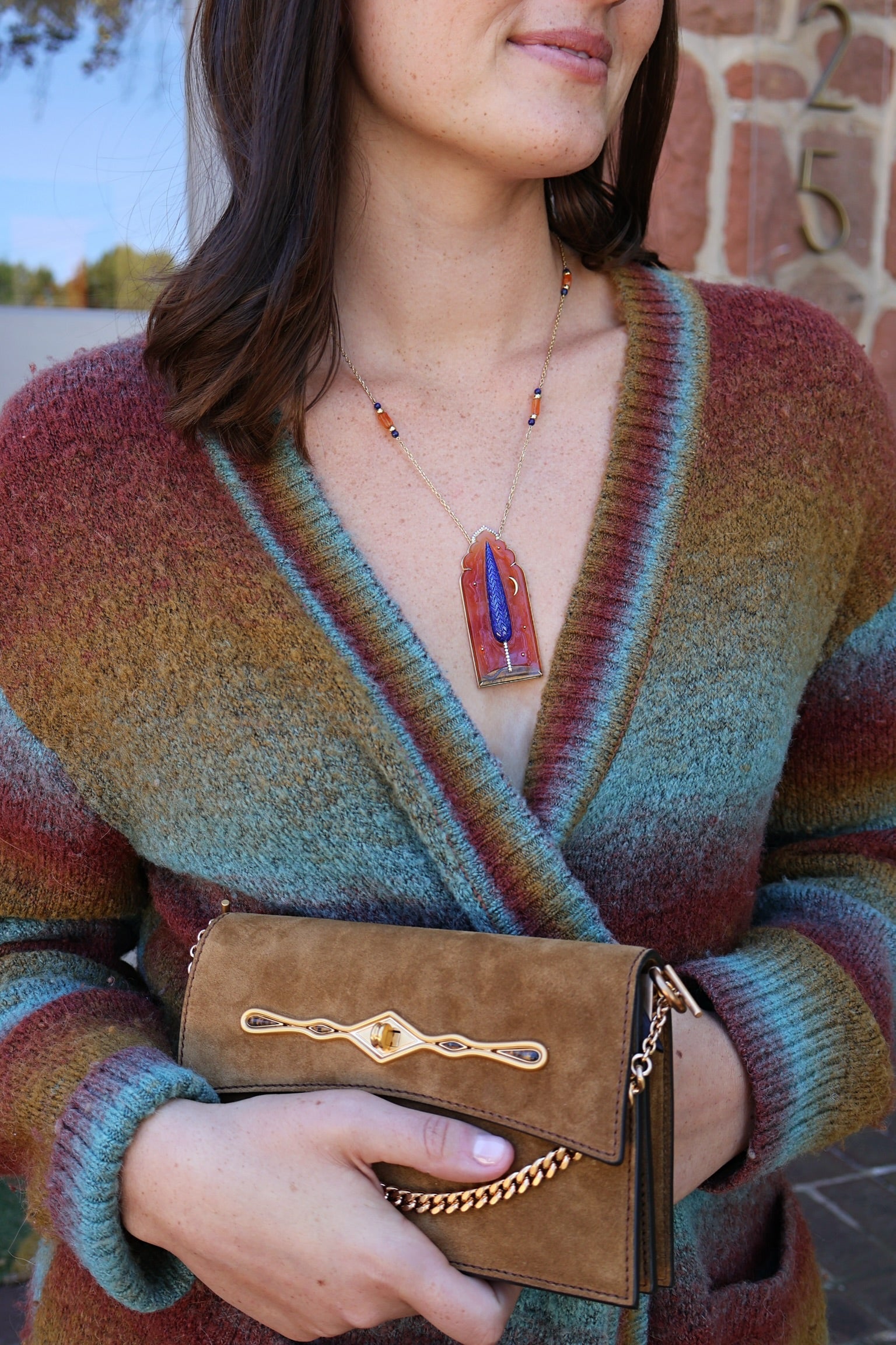 yellow gold orange agate window lapis chinar tree diamond pendant necklace silvia furmanovich tiny gods 