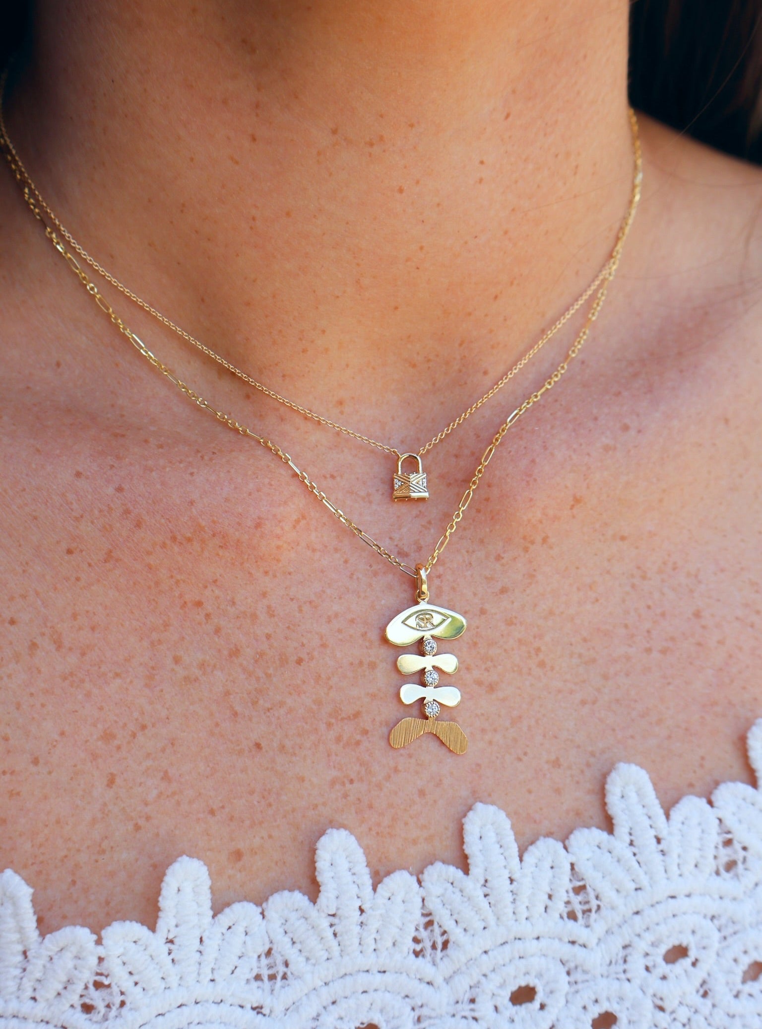 18k yellow gold diamond Othello articulate diamond fish pendant charm by Salome rico Tiny Gods 