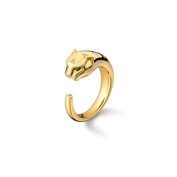 18k yellow gold diamond panther ring with gap by Anita Ko Tiny Gods