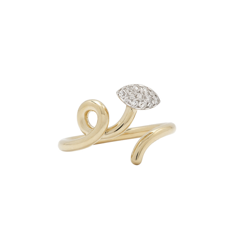 9k yellow gold baby vine ring with diamond pave marquise by Bea Bongiasca Tiny Gods