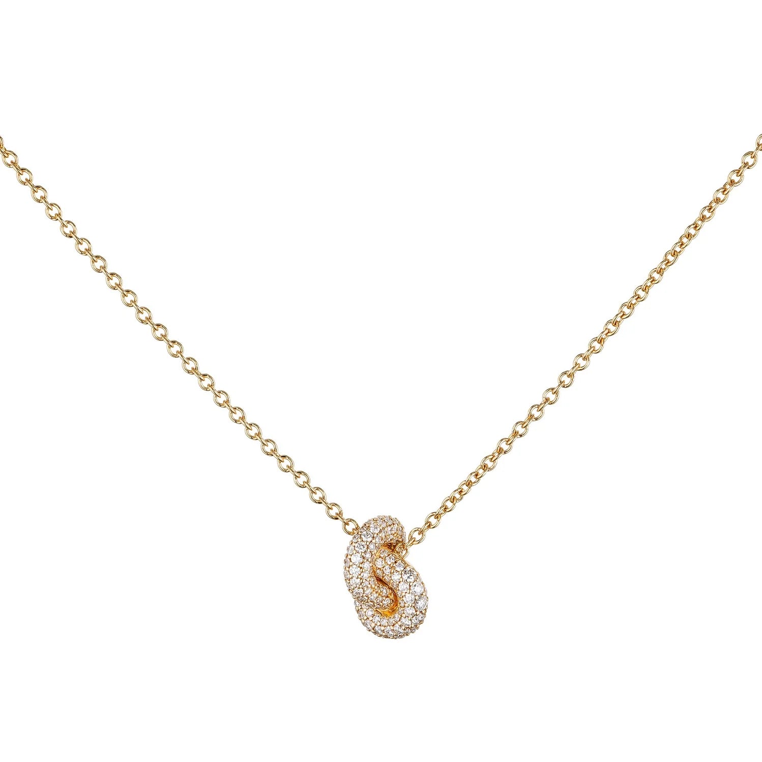 18k yellow gold pave diamond small legacy knot pendant necklace by Engelbert Tiny Gods