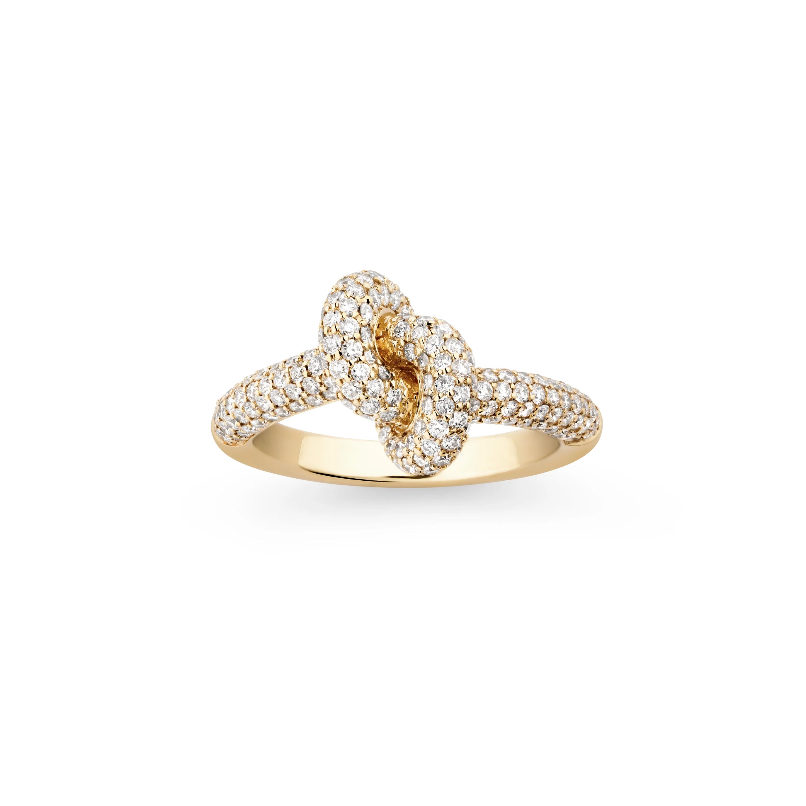 18k yellow gold pave diamond small legacy knot ring by Engelbert Tiny Gods