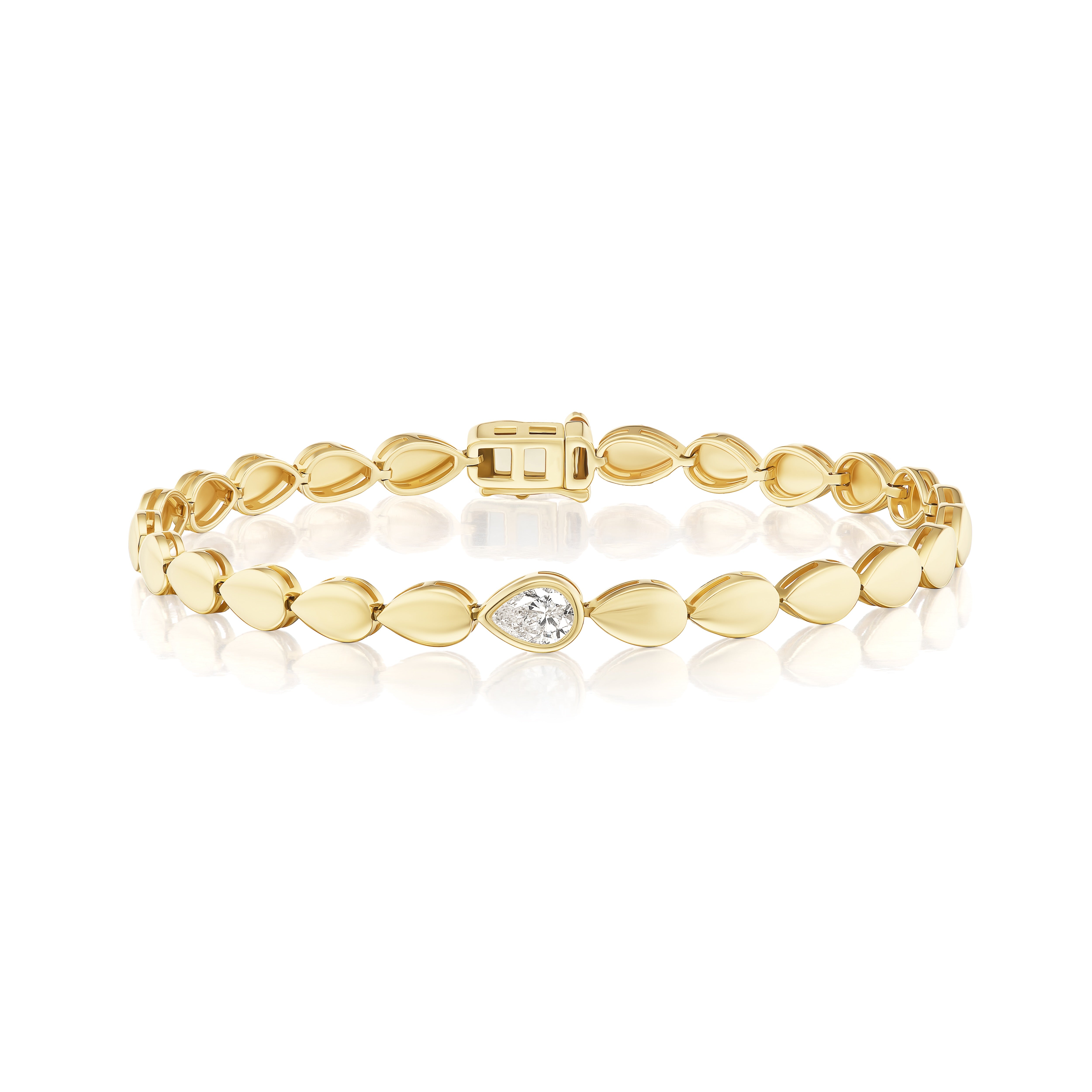 yellow gold pear bezel diamond bracelet tiny gods 