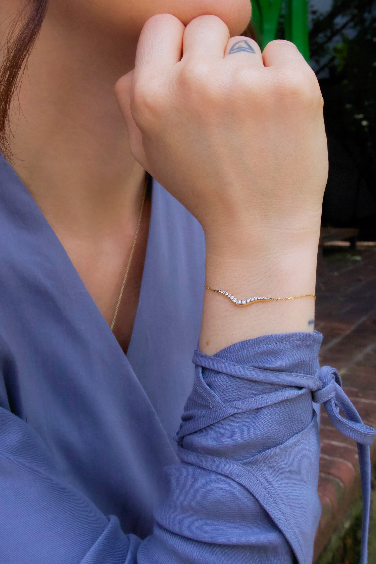 18k yellow gold petite radiant diamond diamond chain bracelet by Marie Mas Tiny Gods