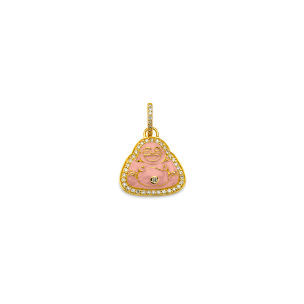 20k yellow gold small baby buddha pendant with pink enamel and diamonds by Buddha Mama Tiny Gods 