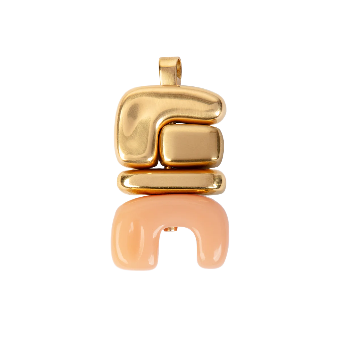 18k yellow gold fire 2 totem pink opal diamond pave pendant by Joelle Kharrrat Tiny Gods 