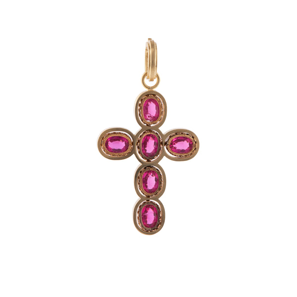 Large Antique Pink Tourmaline Cross Pendant