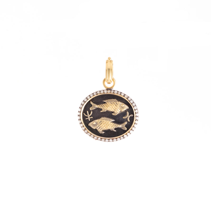 18kt yellow gold pisces zodiac pendant with diamonds by Sylva & Cie Tiny Gods