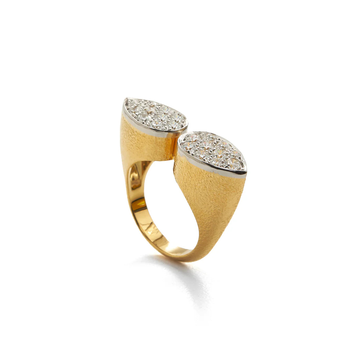 18k yellow gold and platinum double diamond pear ring by David Webb Tiny Gods 