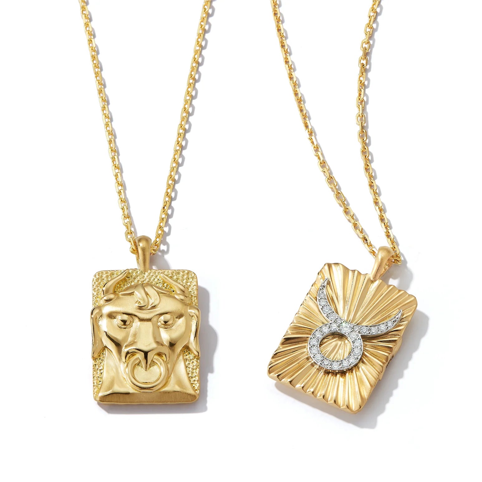 18k yellow gold and platinum diamond taurus zodiac pendant necklace by David Webb Tiny Gods 