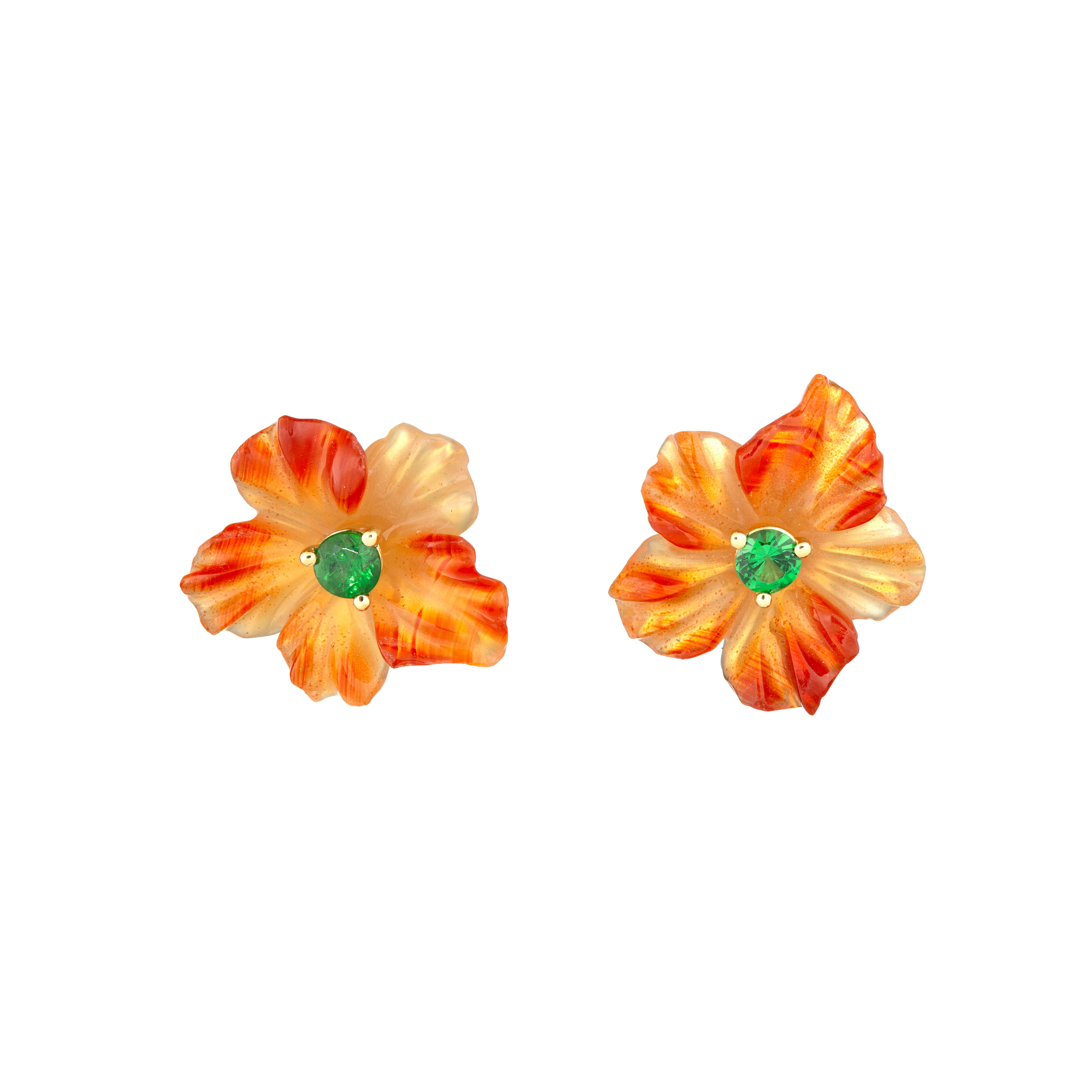 Red & Orange Carved Agate Flowers