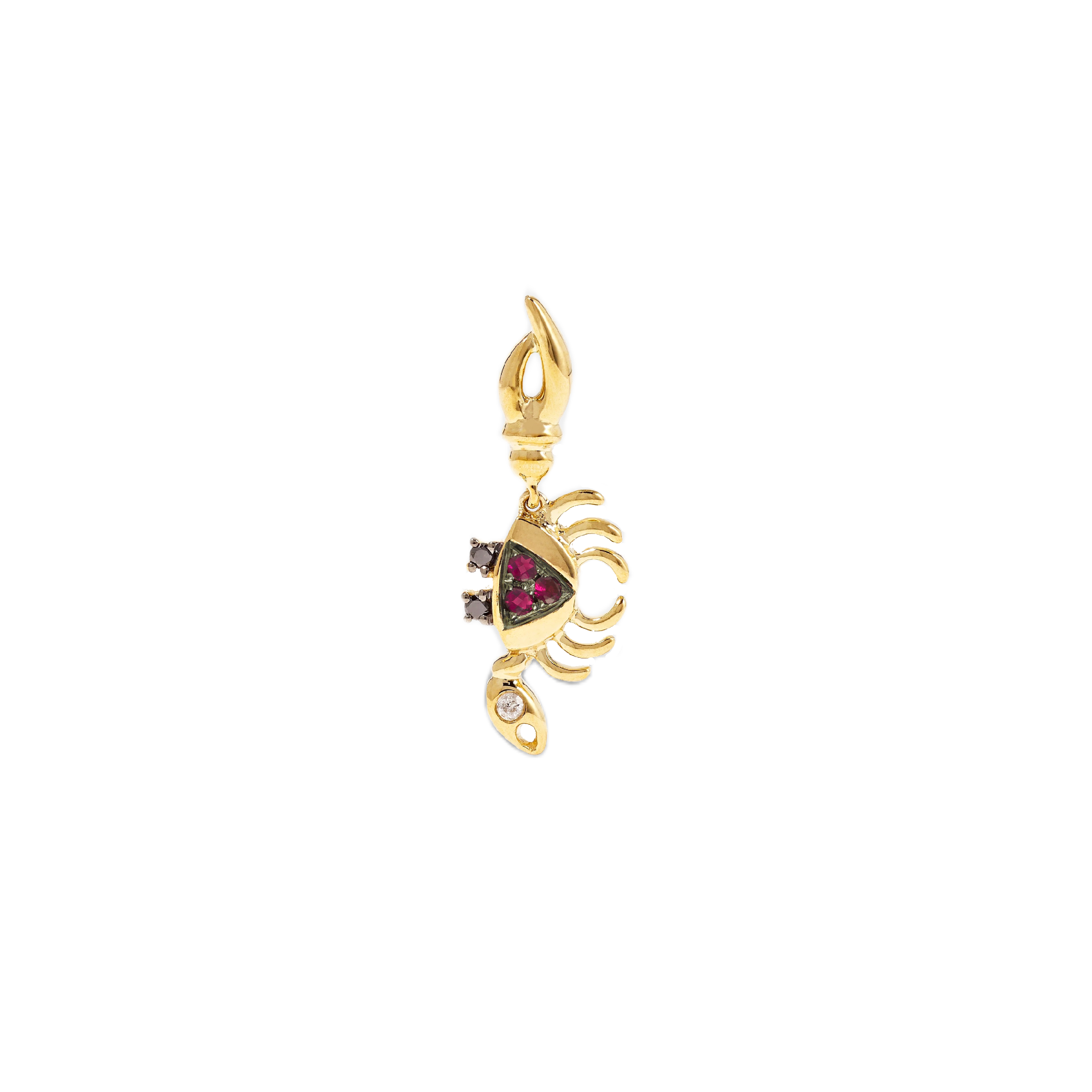 9k yellow gold ruby red mini crab stud earrings by Yvonne Leon Tiny Gods 