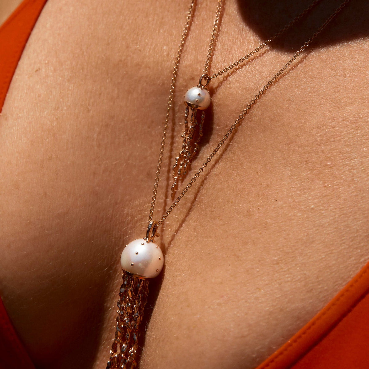 18k rose gold pearl and diamond jellyfish bestiary pendant charm by Bibi van der velden Tiny Gods 