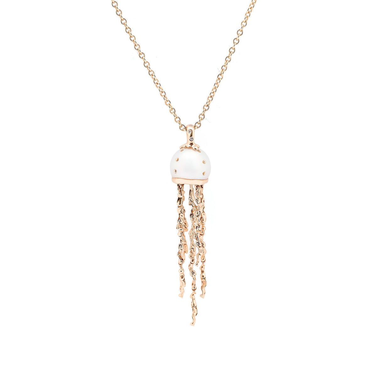 18k rose gold pearl and diamond jellyfish bestiary pendant charm by Bibi van der velden Tiny Gods 