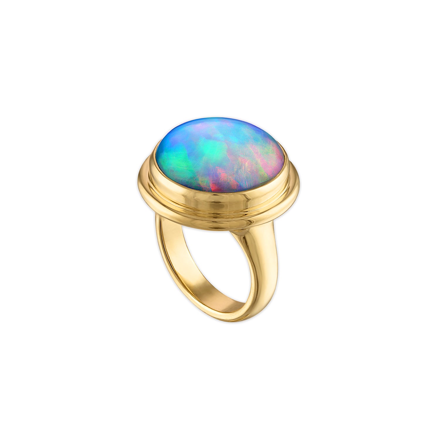 18k yellow gold round opal drum head ring by Jade Ruzzo Tiny Gods 