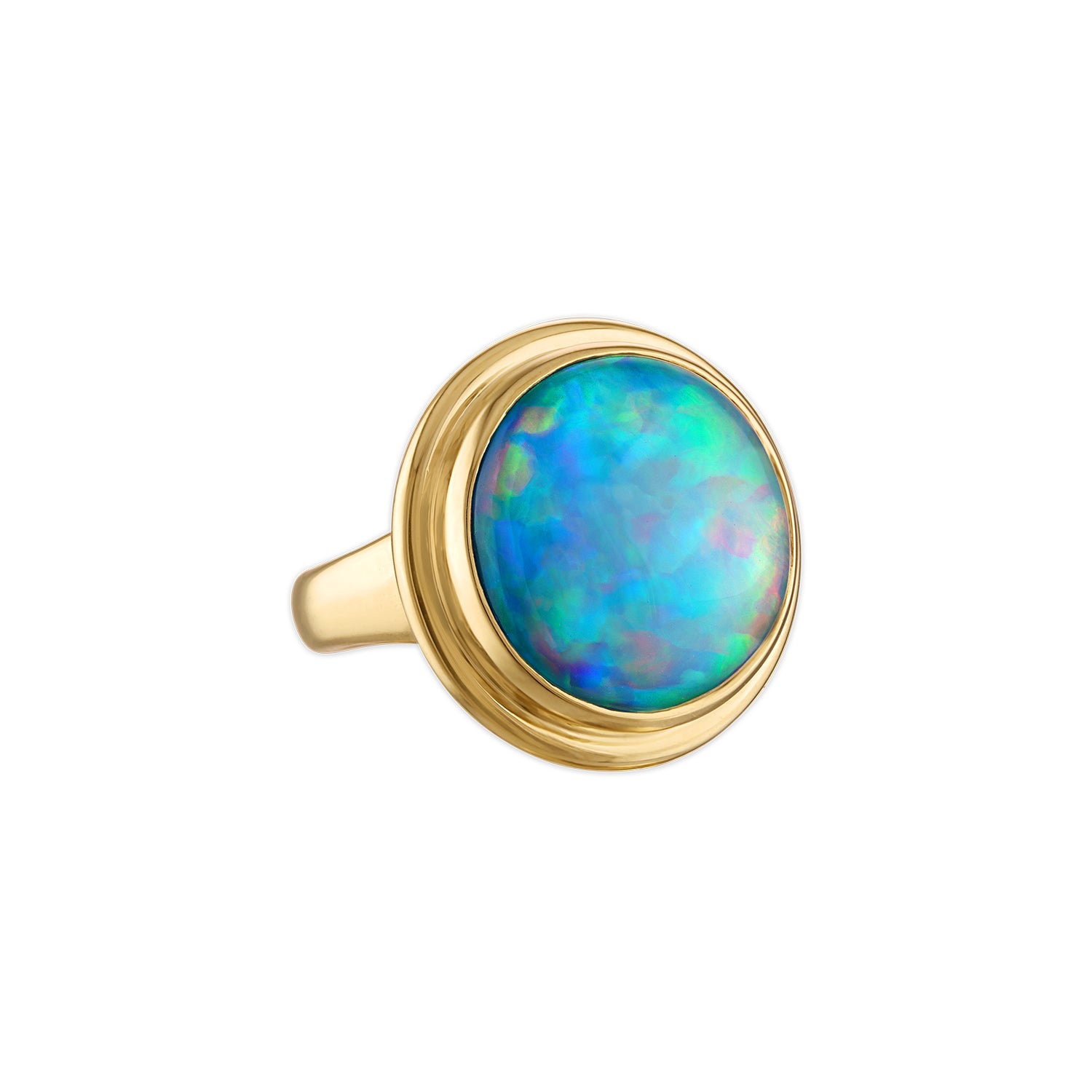 18k yellow gold round opal drum head ring by Jade Ruzzo Tiny Gods 
