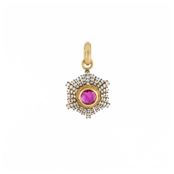 18k yellow gold diamond and ruby Paris pendant by Sylva & Cie Tiny Gods