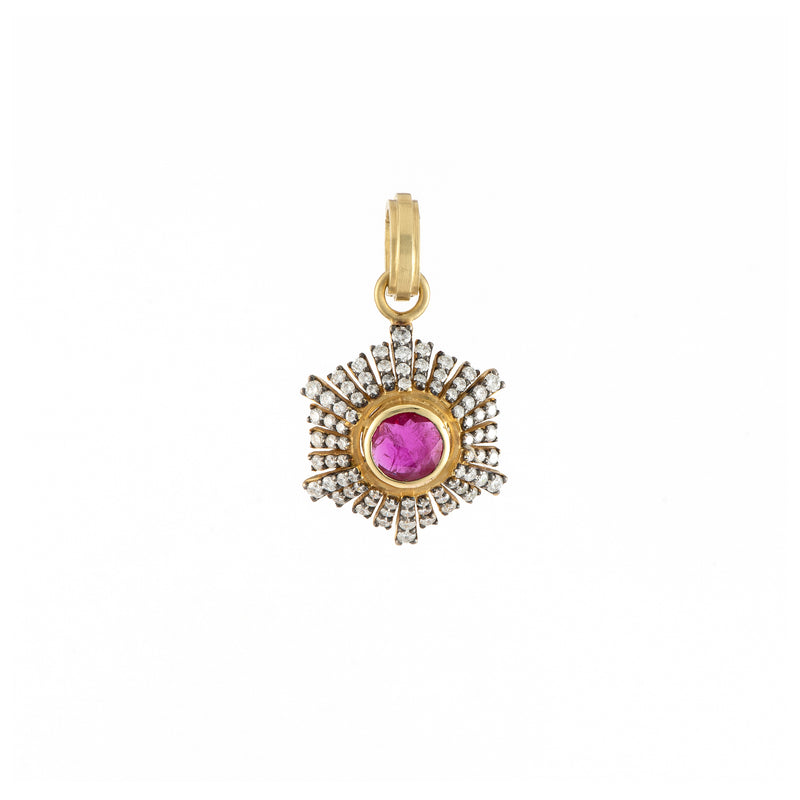 18k yellow gold diamond and ruby Paris pendant by Sylva & Cie Tiny Gods