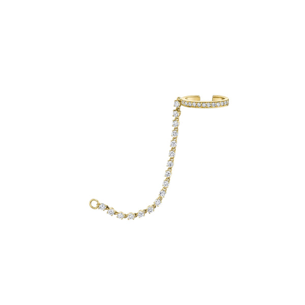 18k yellow gold single row diamond ear cuff with diamond rope chain by Anita Ko Tiny Gods