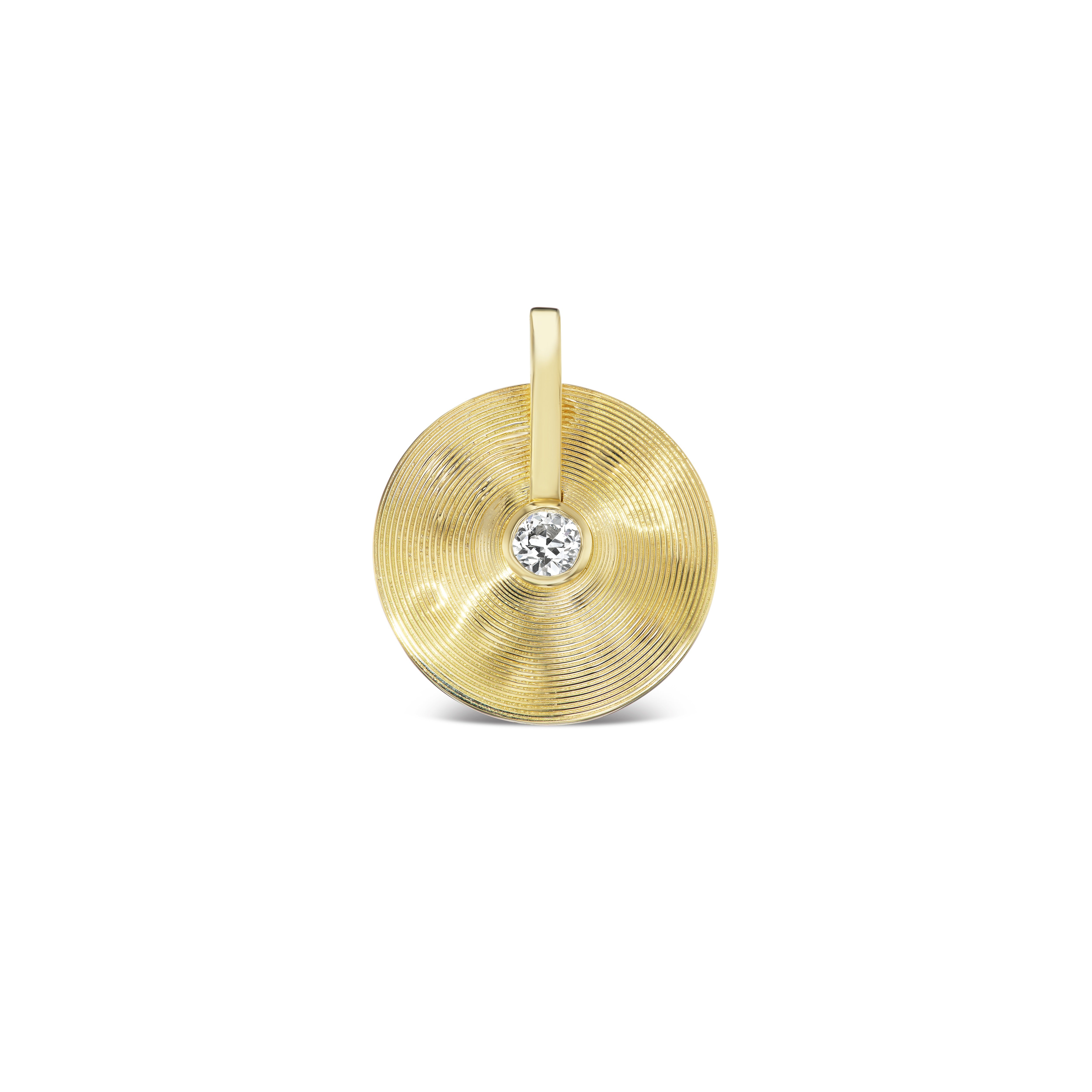 18k yellow gold antique old mine cut diamond small cymbal pendant by Jade Ruzzo Tiny Gods 