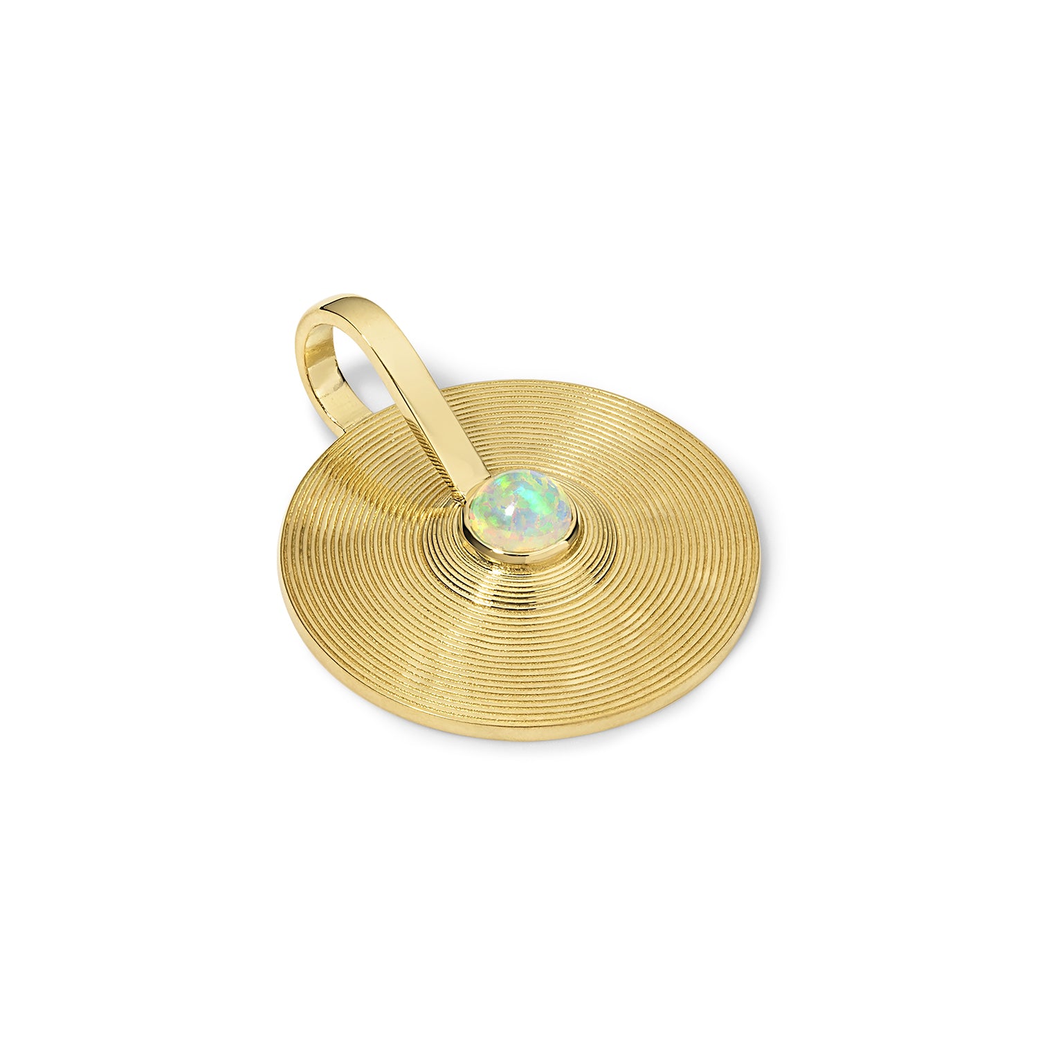18k yellow gold small opal cymbal pendant by Jade Ruzzo Tiny Gods 