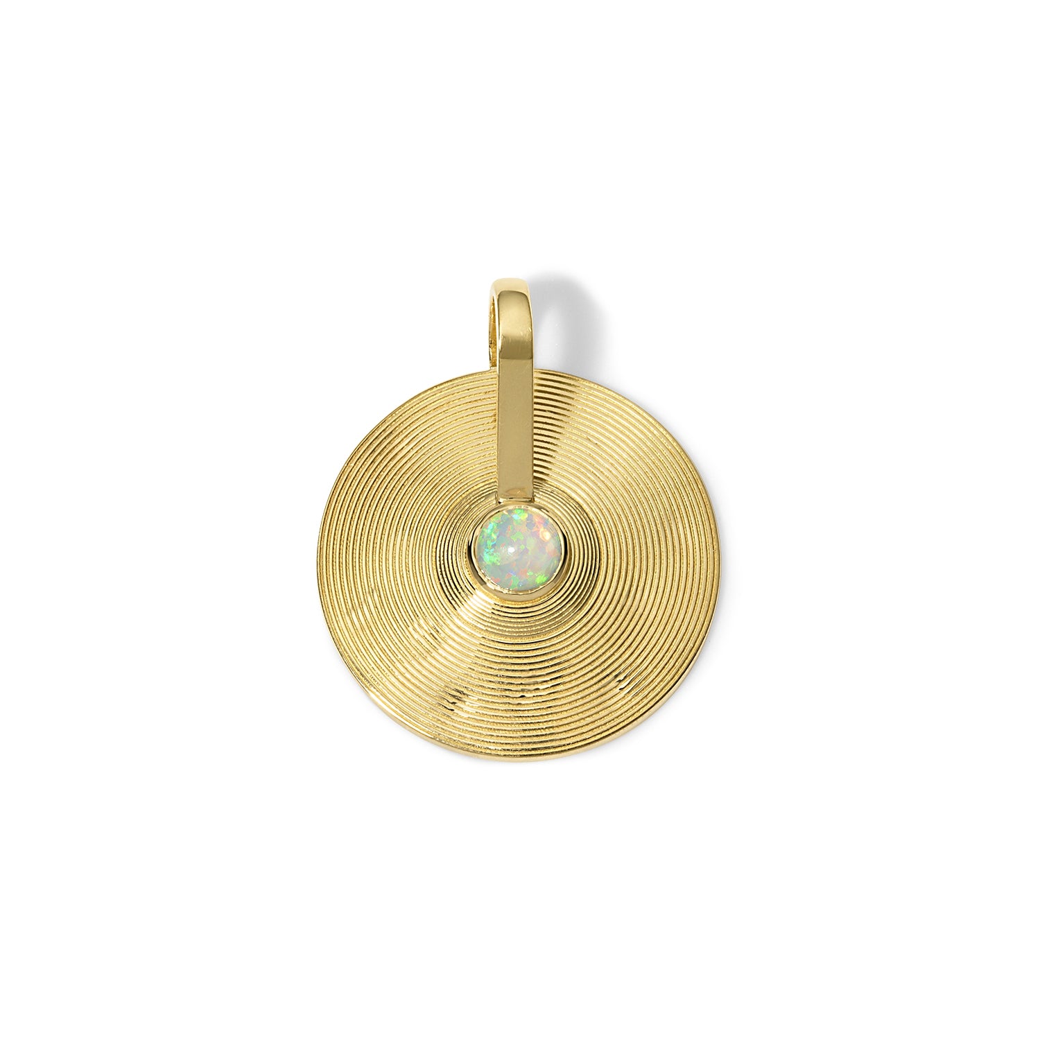 18k yellow gold small opal cymbal pendant by Jade Ruzzo Tiny Gods 