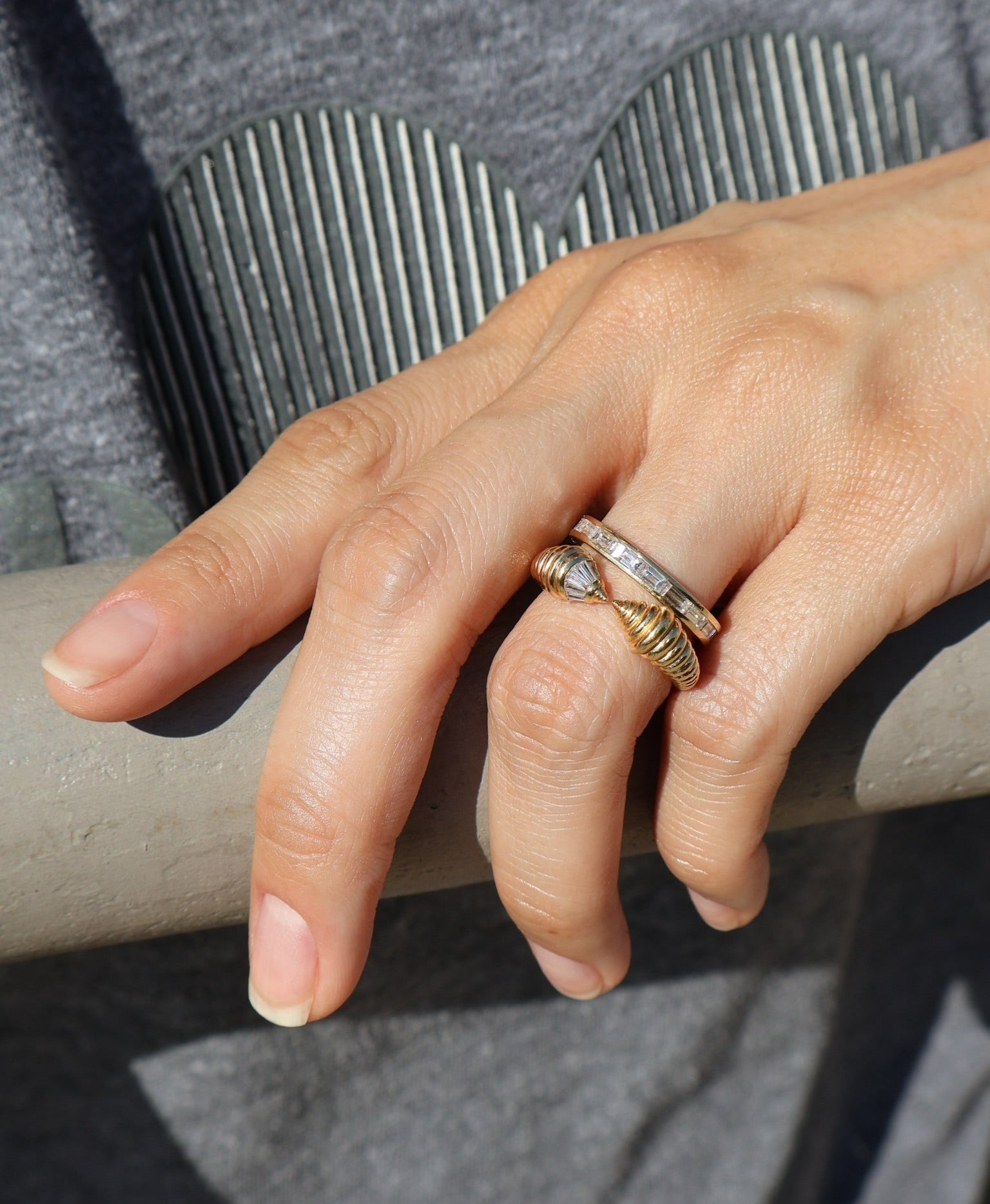 18k yellow gold diamond tapered baguette gap spectrum band ring by Nikos Koulis Tiny Gods 