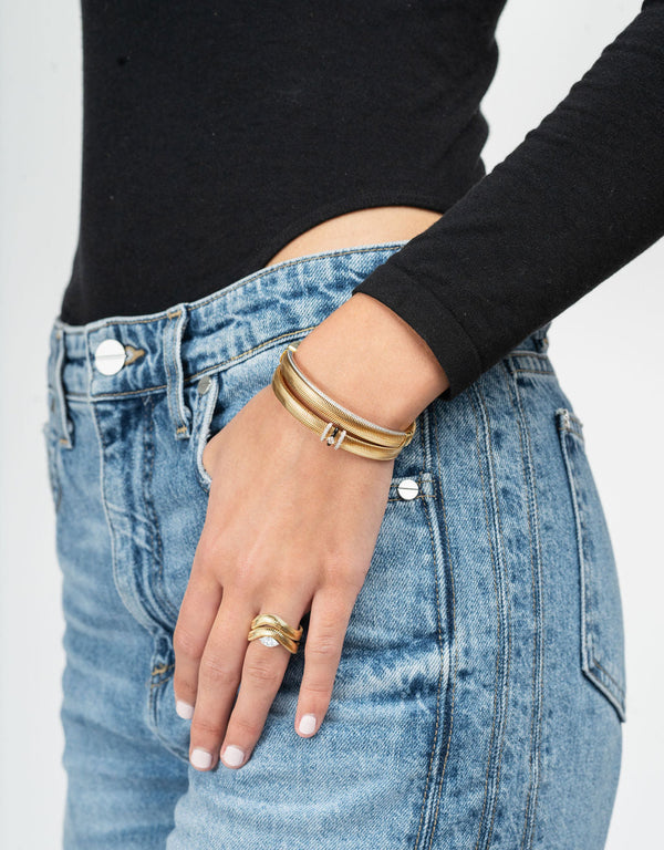 18k yellow gold diamond black enamel snake chain feelings bangle flex by Niko Koulis Tiny Gods