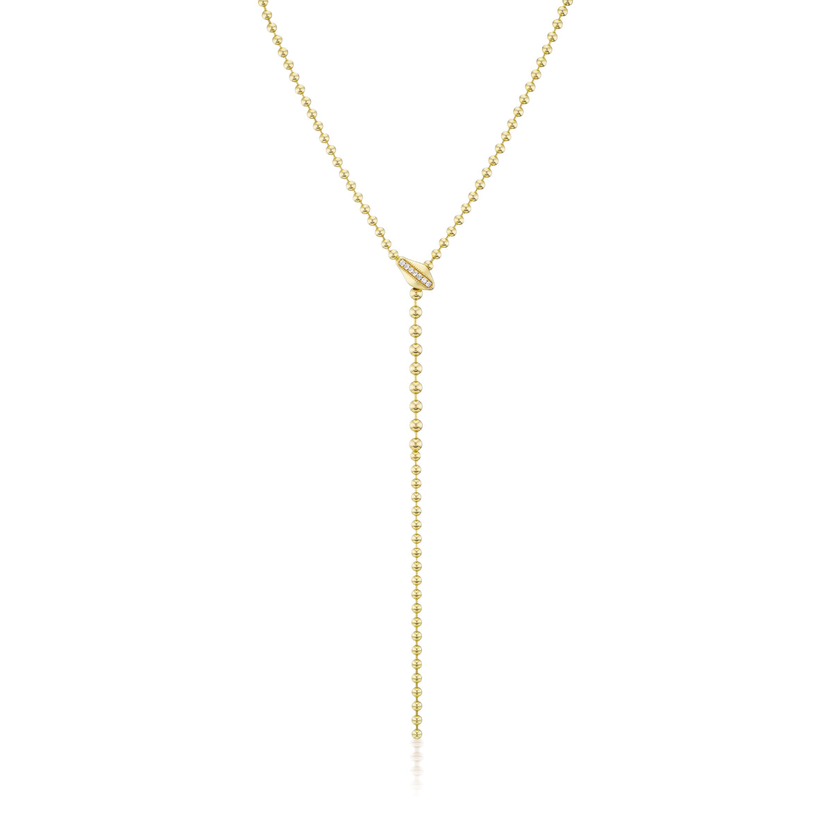 18k yellow gold diamond snake lariat ball chain necklace by Tiny Gods