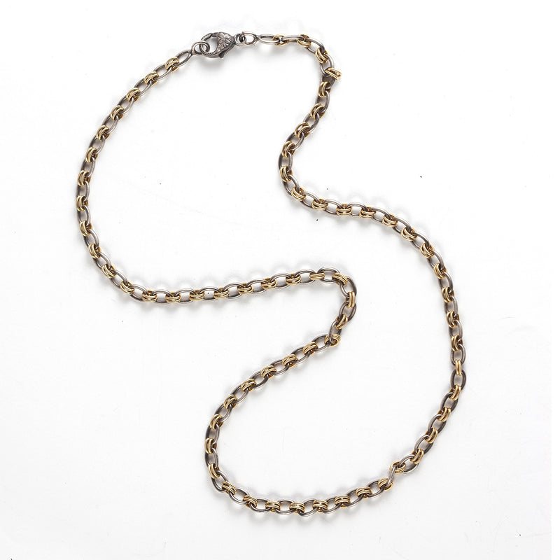 18k yellow gold and oxidized sterling silver two tone chain necklace by Sylva & Cie Tiny Gods