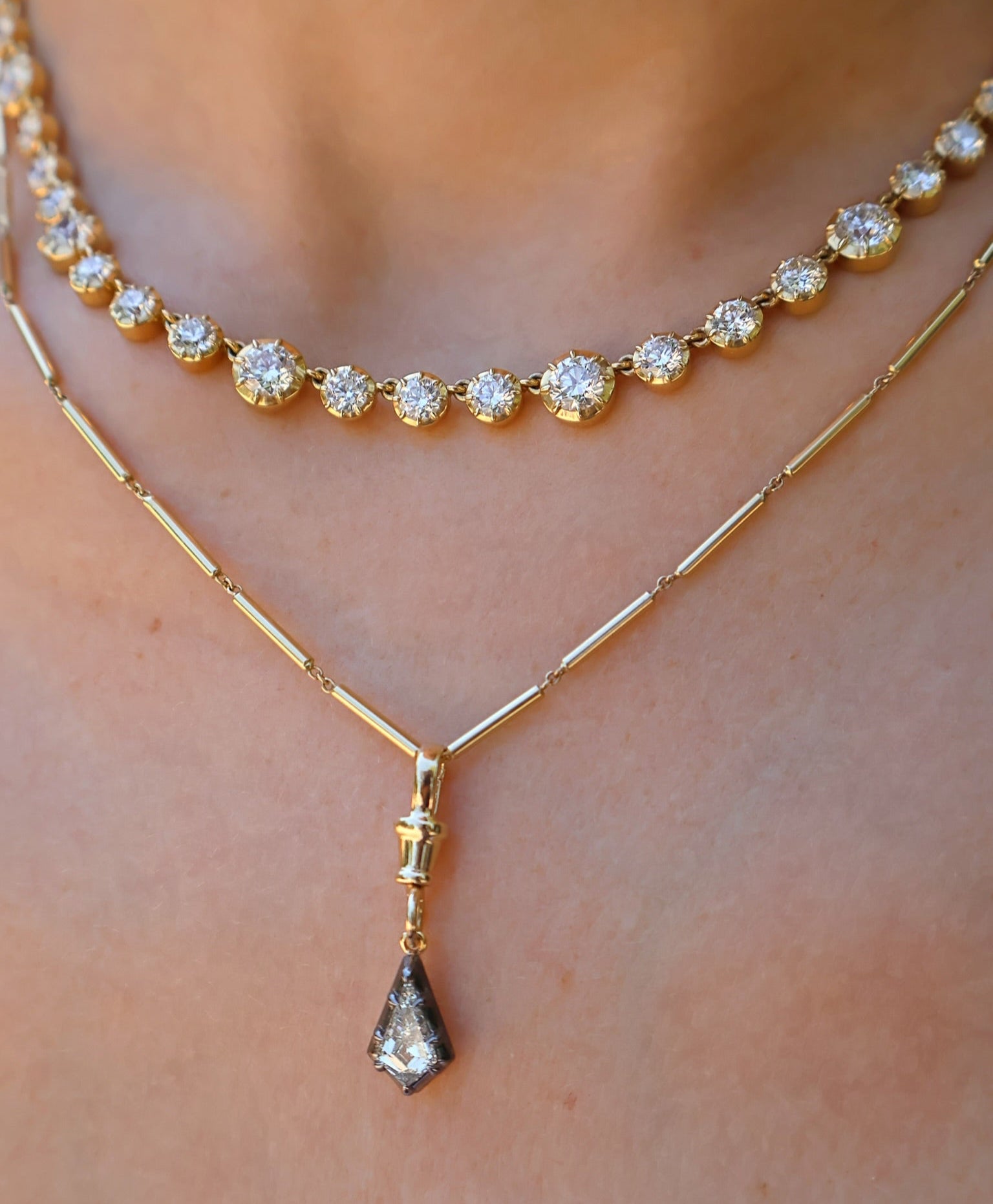 14k yellow gold stick link chain necklace by Tiny Gods 24"