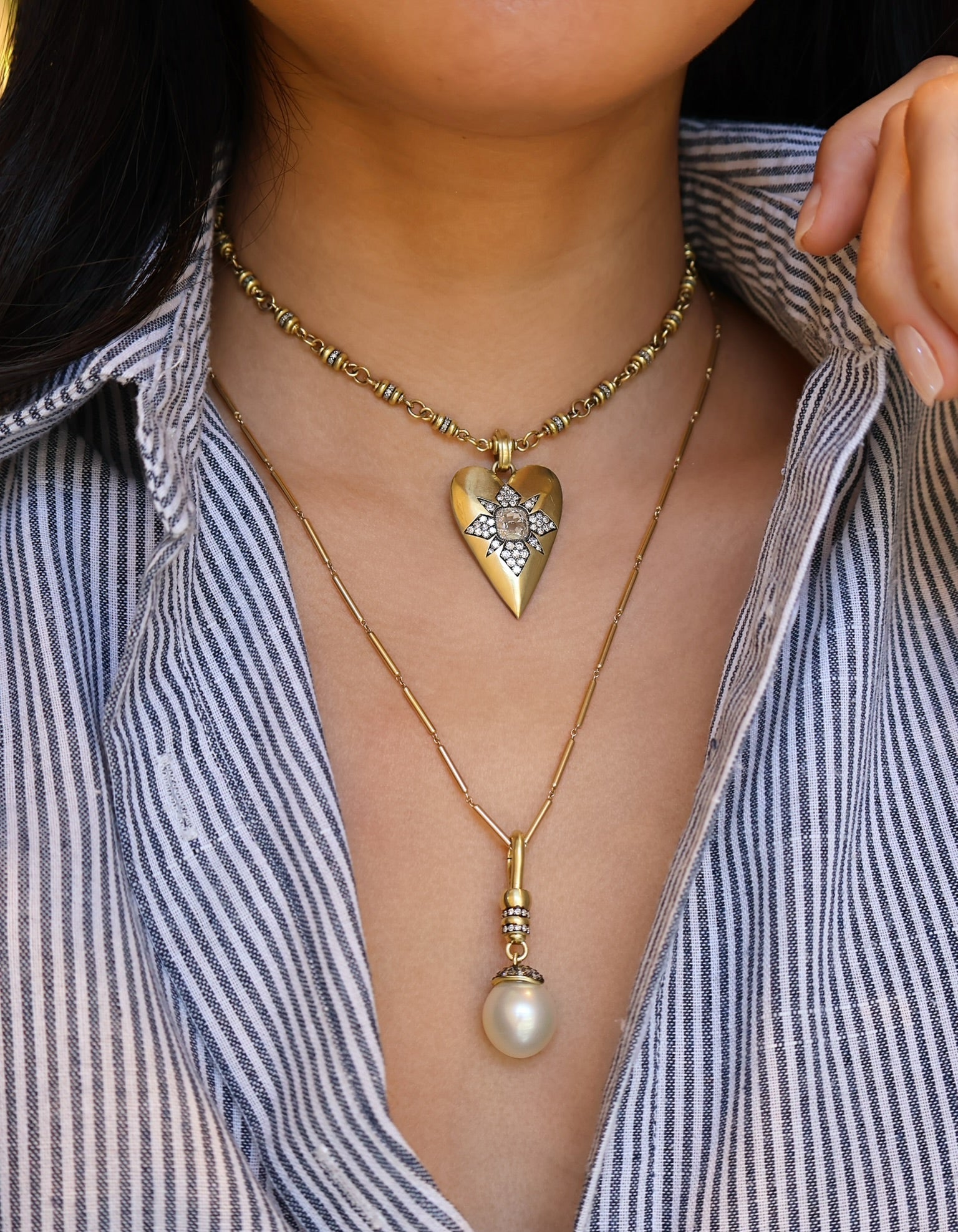 14k yellow gold stick link chain necklace by Tiny Gods 24"
