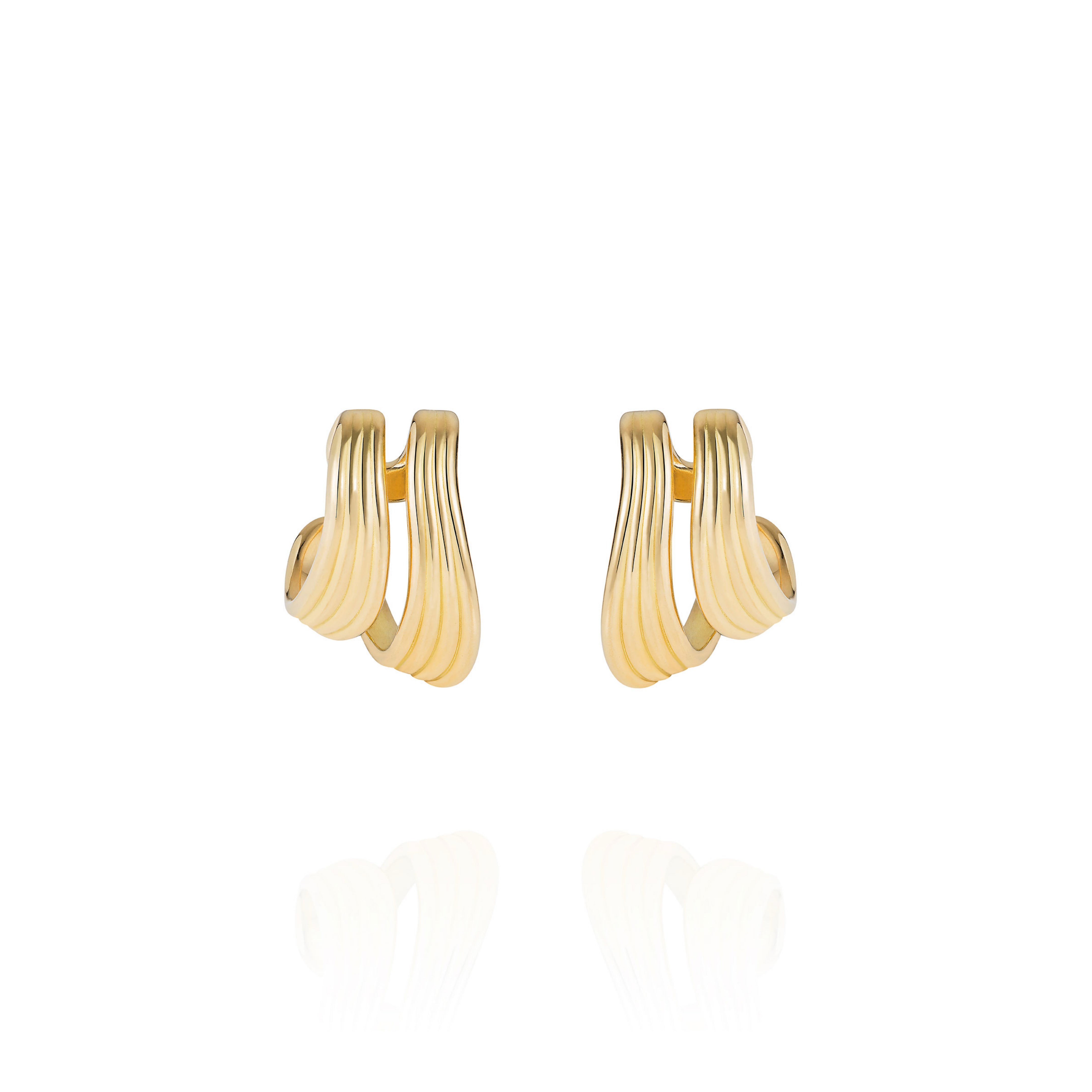 18k yellow gold stream lines double hoop earrings by Fernando Jorge Tiny Gods