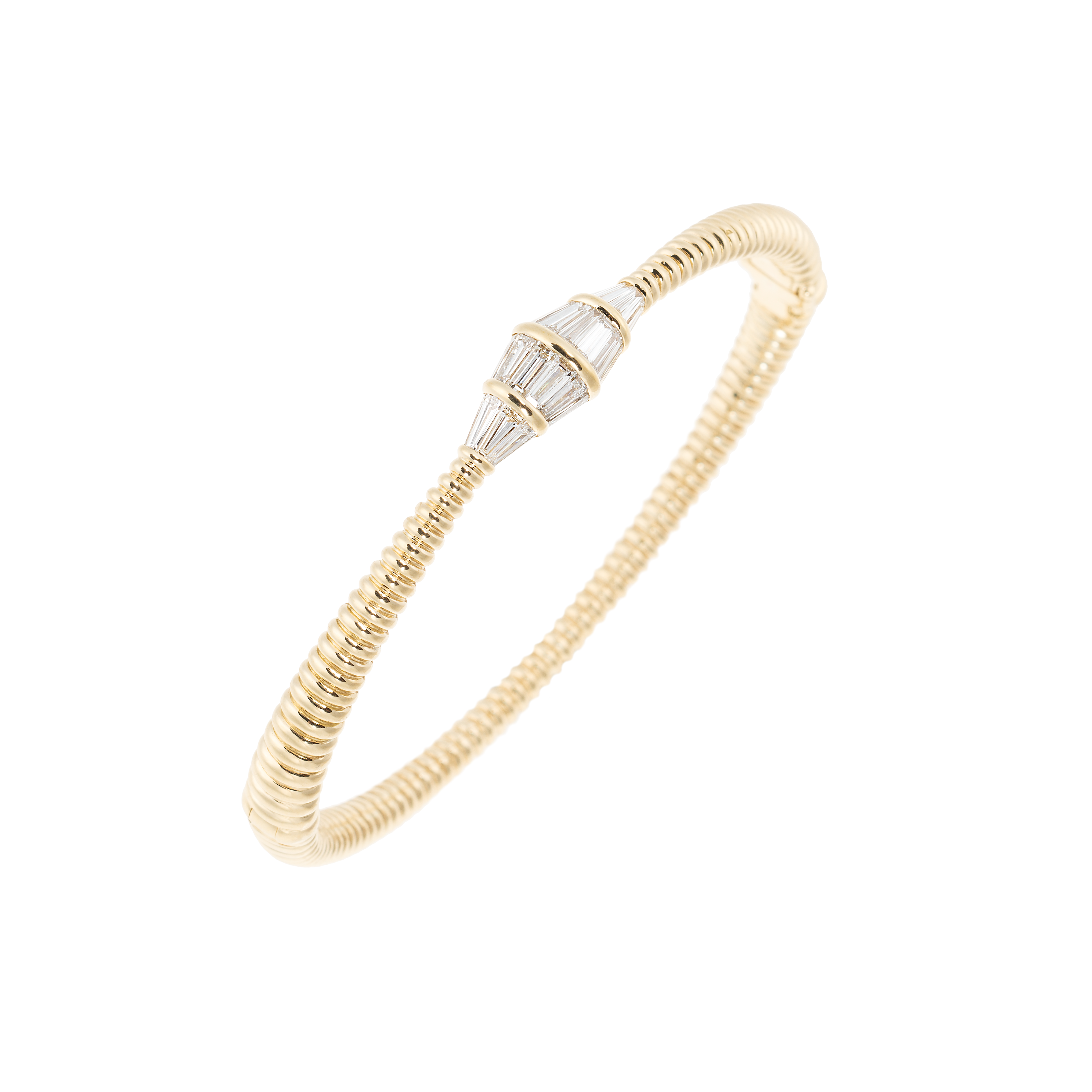 18k yellow gold diamond baguette tapered revisited spectrum bracelet by Nikos Koulis Tiny Gods 