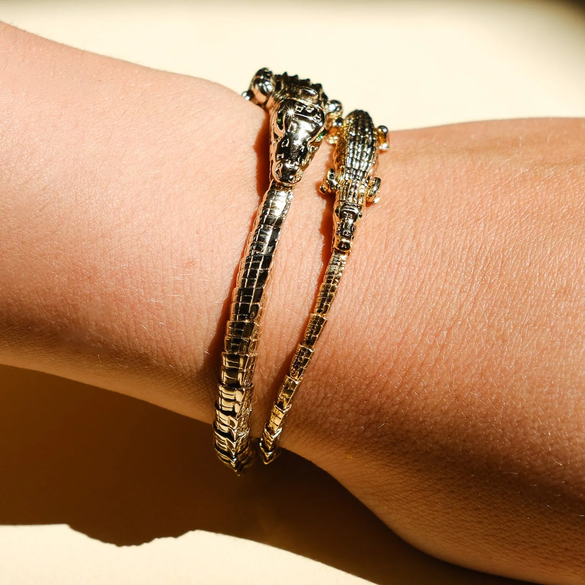 18k yellow gold tsavorite alligator wrap bracelet bestiary collection by Bibi van der Velden Tiny Gods