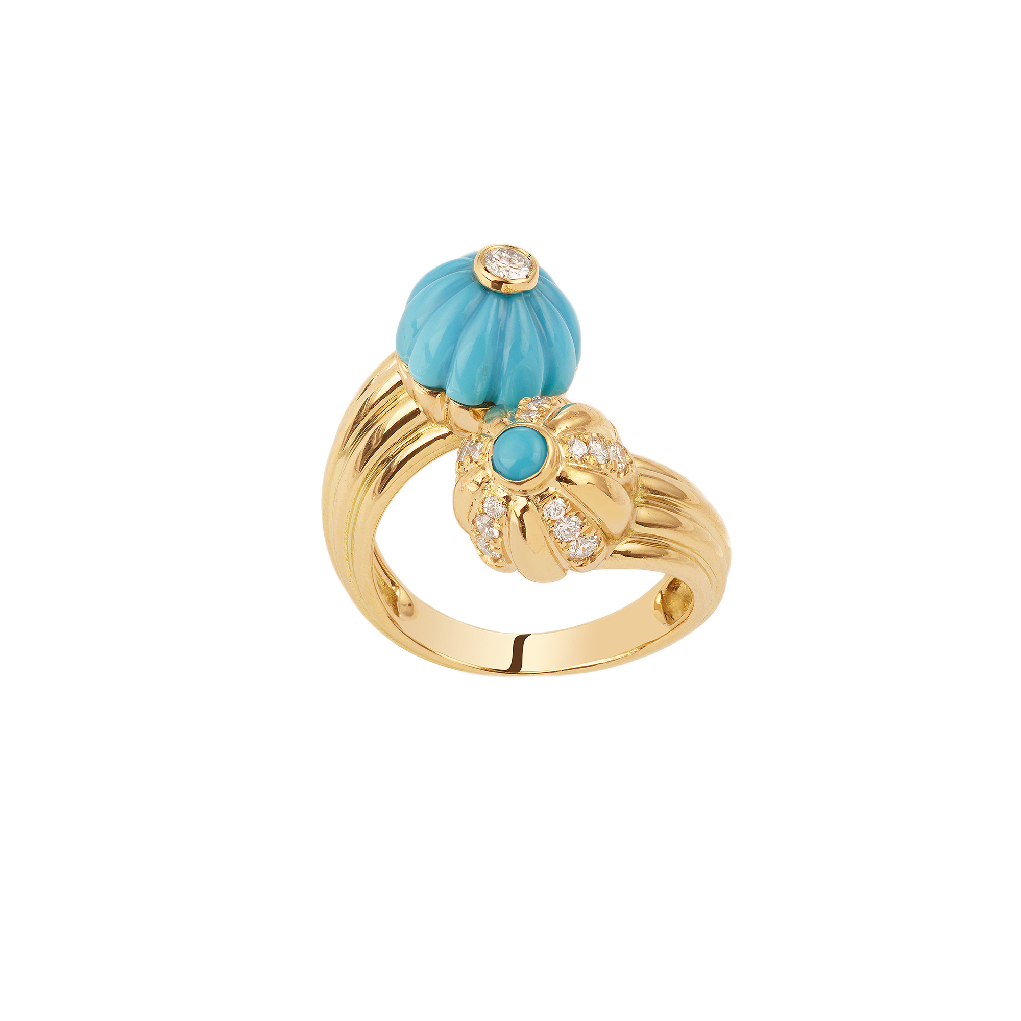 18k yellow gold turquoise moi et toi diamond double gelato ring by Salome rico Tiny Gods 