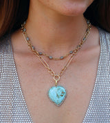 18k yellow gold turquoise diamond heart pendant by Sylva & Cie Tiny Gods