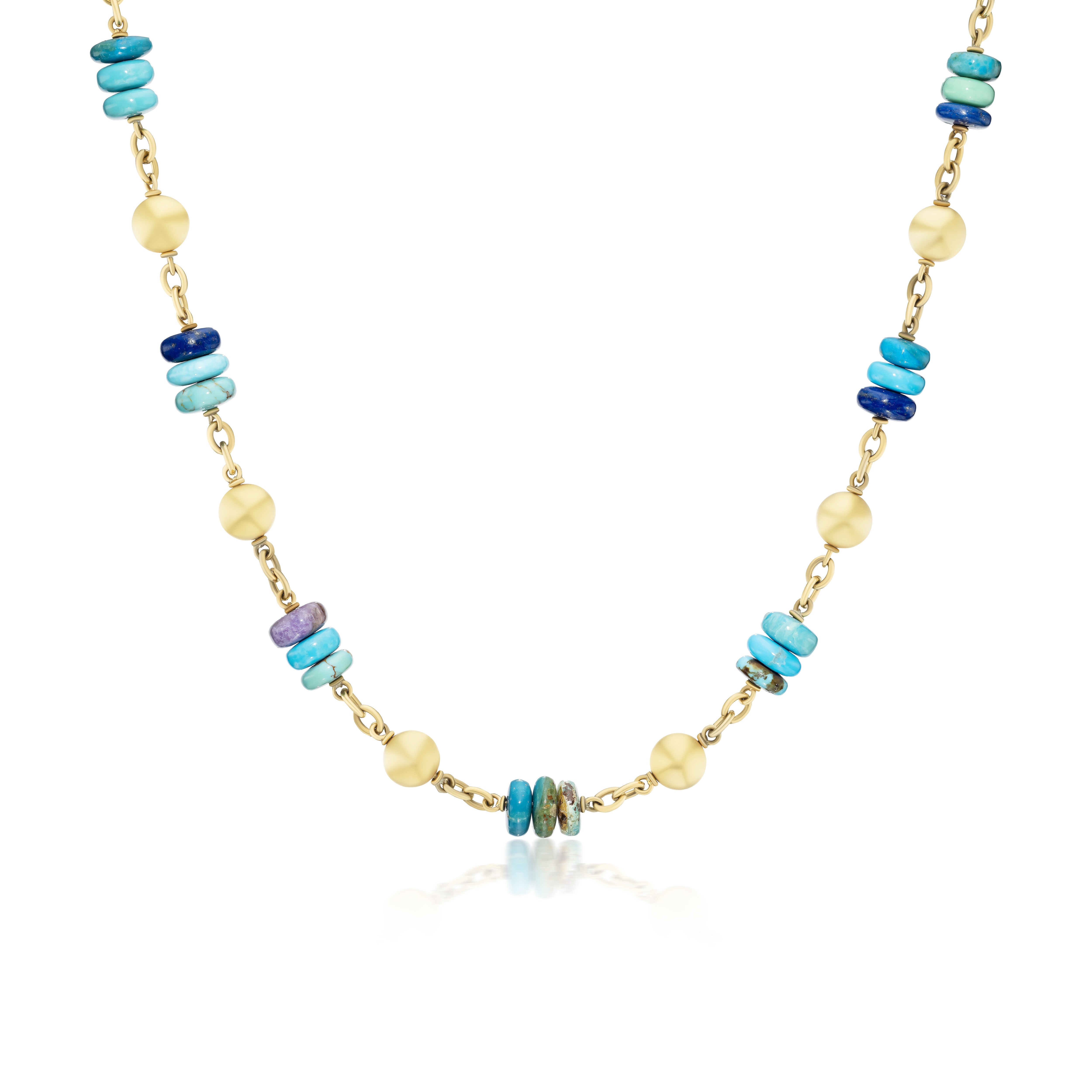 Turquoise, Sujulite and Lapis Gold Bead Necklace