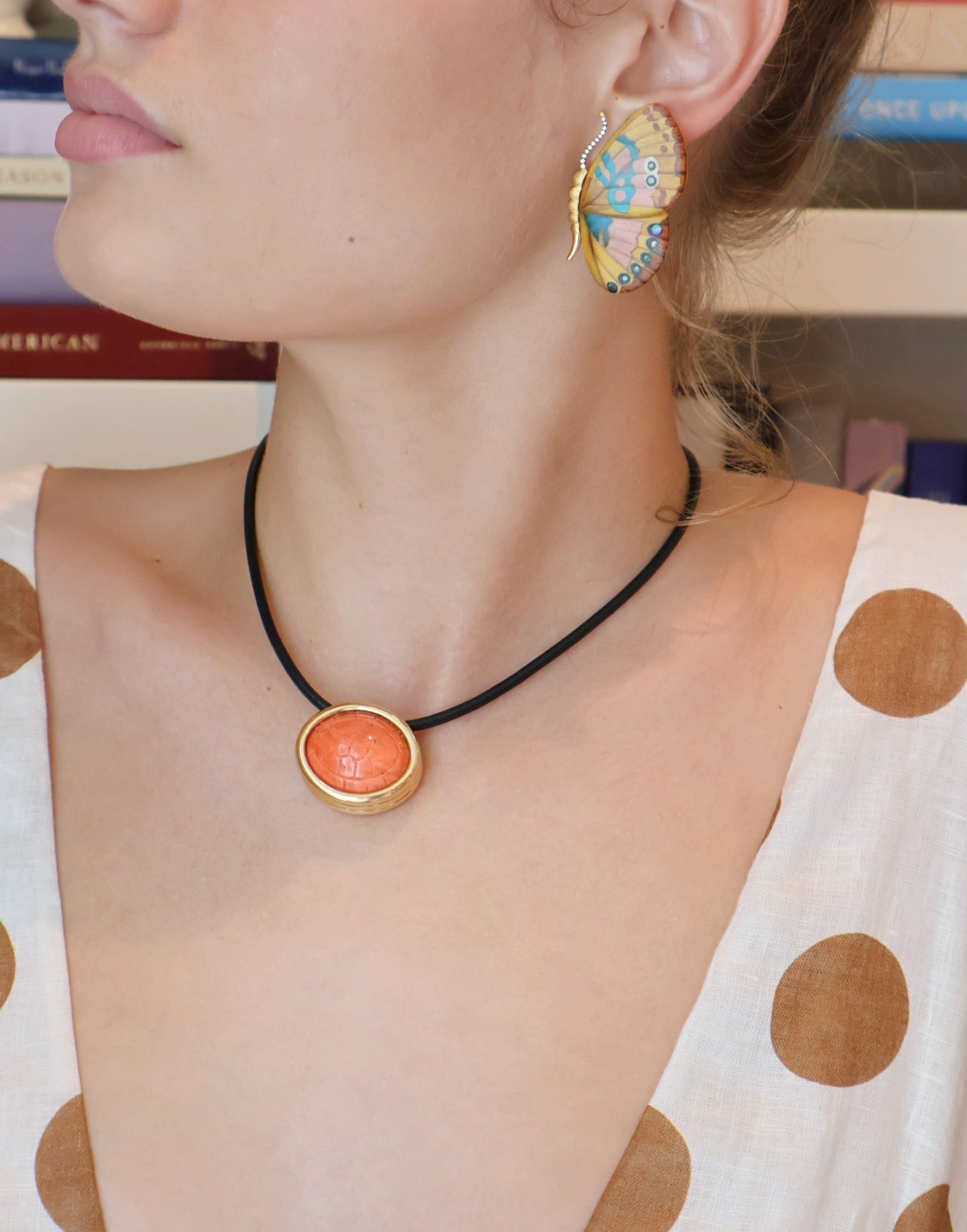 tortoise shell patterned vintage coral pendant yellow gold necklace beck jewelry tiny gods