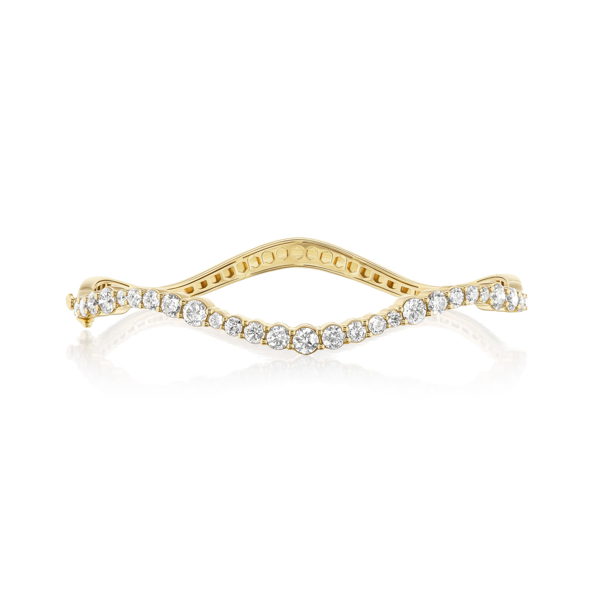 yellow gold white diamond wave bangle bracelet 