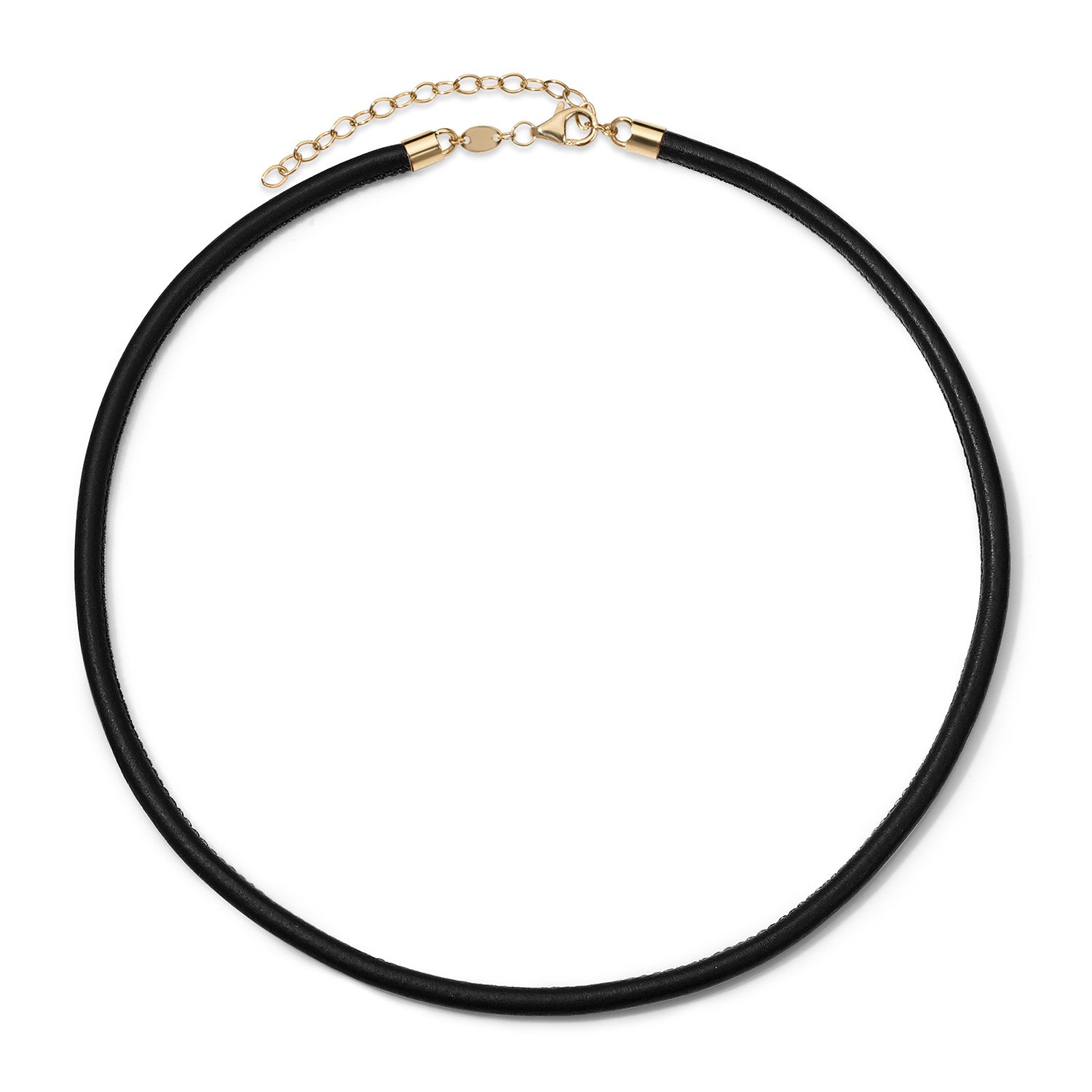 18k yellow gold black leather wide cord necklace by jade Ruzzo Tiny Gods 