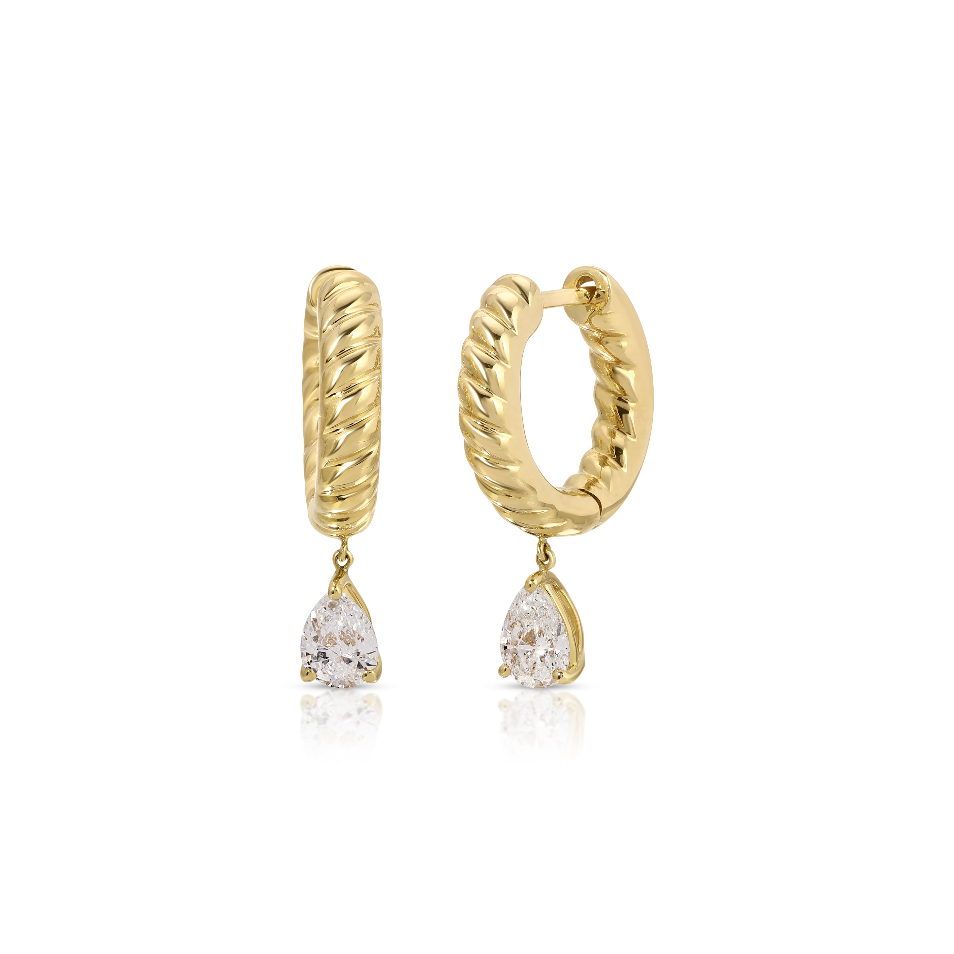 Zoe Small Huggies with Pear Diamond Drop yellow gold anita ko tiny gods